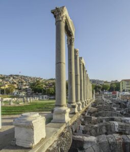 Ancient columns in Smyrna, one of the Seven Churches of Revelation in western Turkey