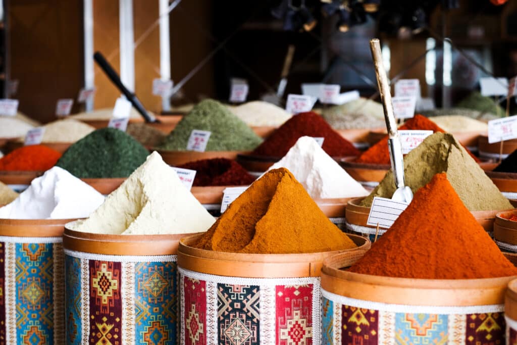 Traditional shopping and colorful spice market in Istanbul’s historic Grand Bazaar region
